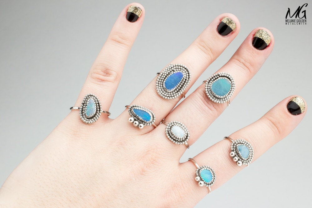 Size 6 Blue Boulder Opal Gemstone Ring - Melanie Golden Jewelry - boulder opal, gemstone ring, opal, ring