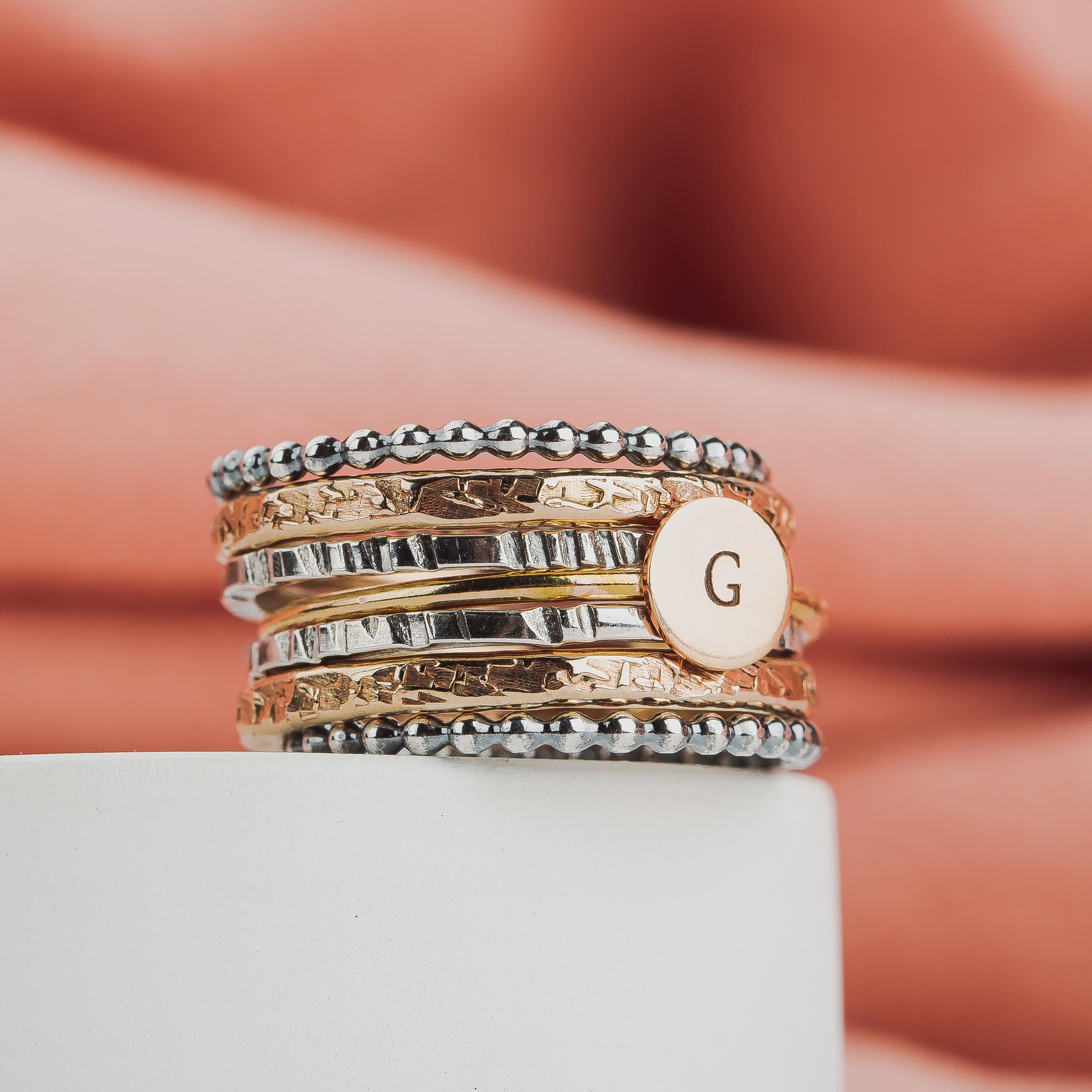 Personalized Initial Mixed Metal Stacking Rings Melanie Golden Jewelry