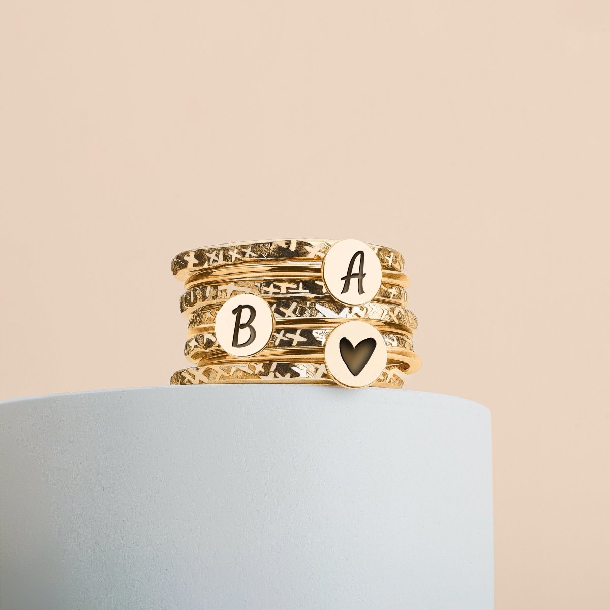 Stackable Initial Rings | 3 Initials, 8 Ring Set
