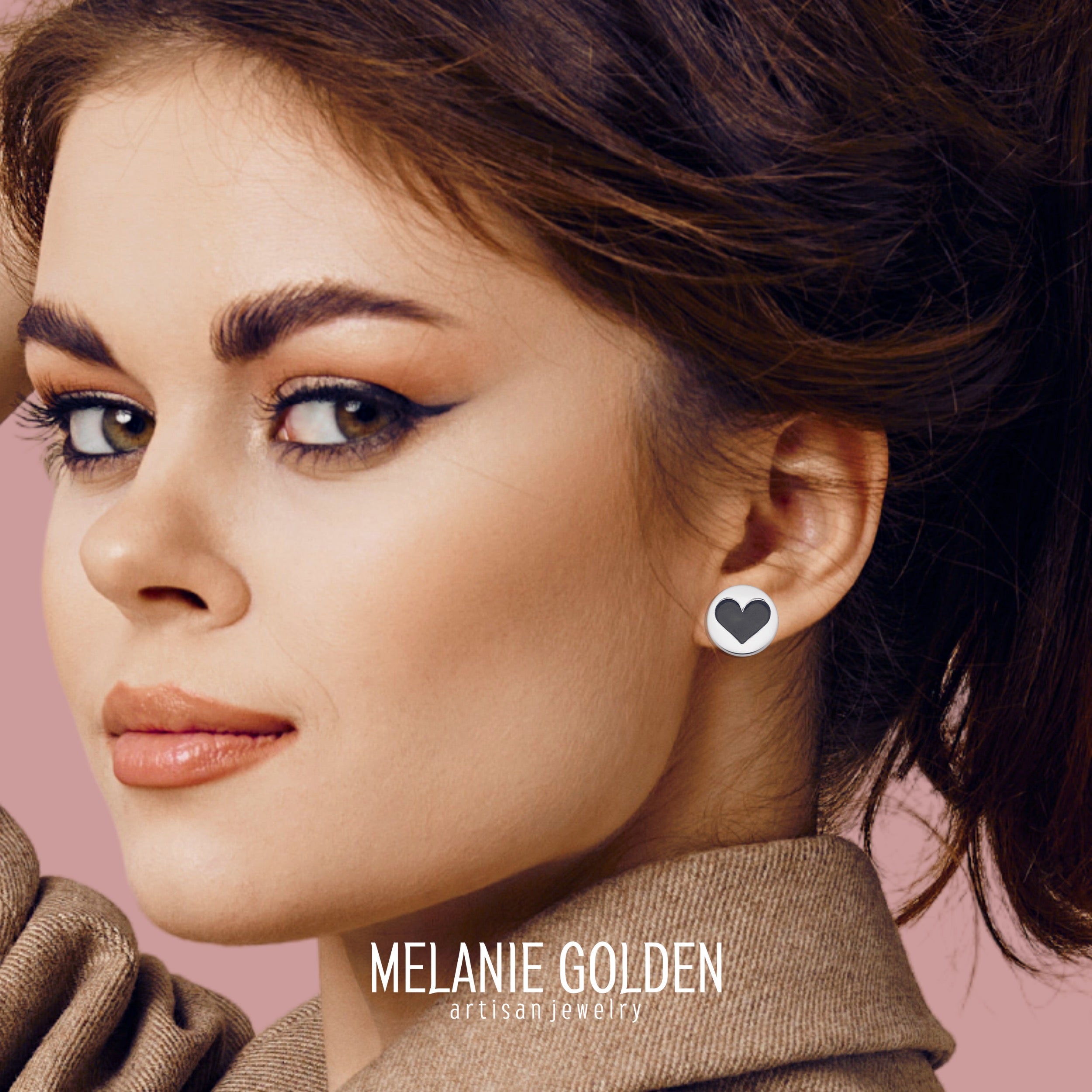 Big Black & Silver Heart Post Earrings - Melanie Golden Jewelry - earrings, love, motherhood, post earrings, stud, stud earrings, VALENTINES