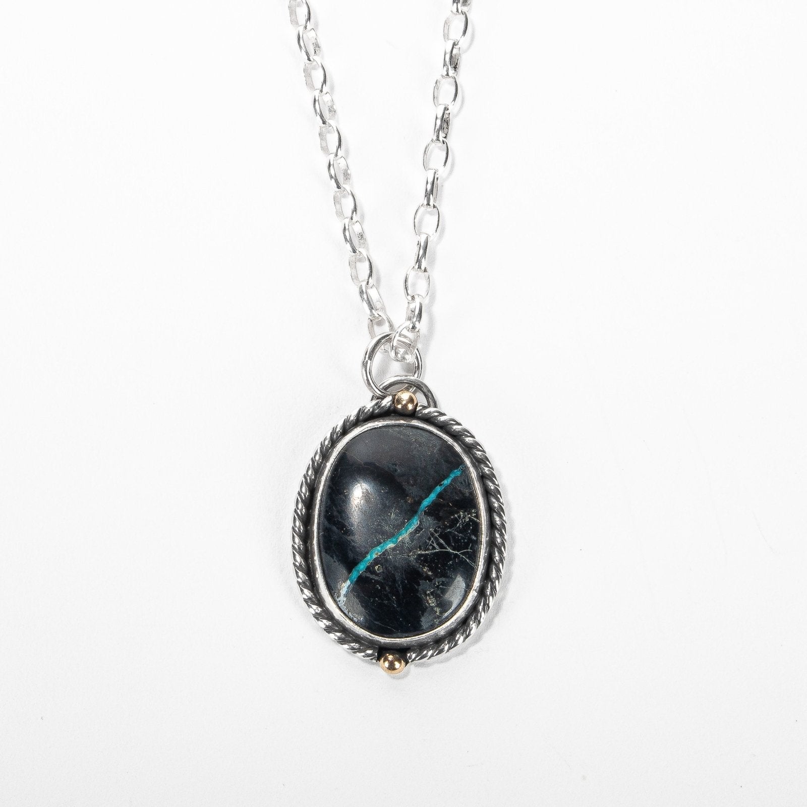 Black Viking Ribbon Turquoise Necklace - Melanie Golden Jewelry - gemstone necklace, necklace, necklaces, The River Valley Collection