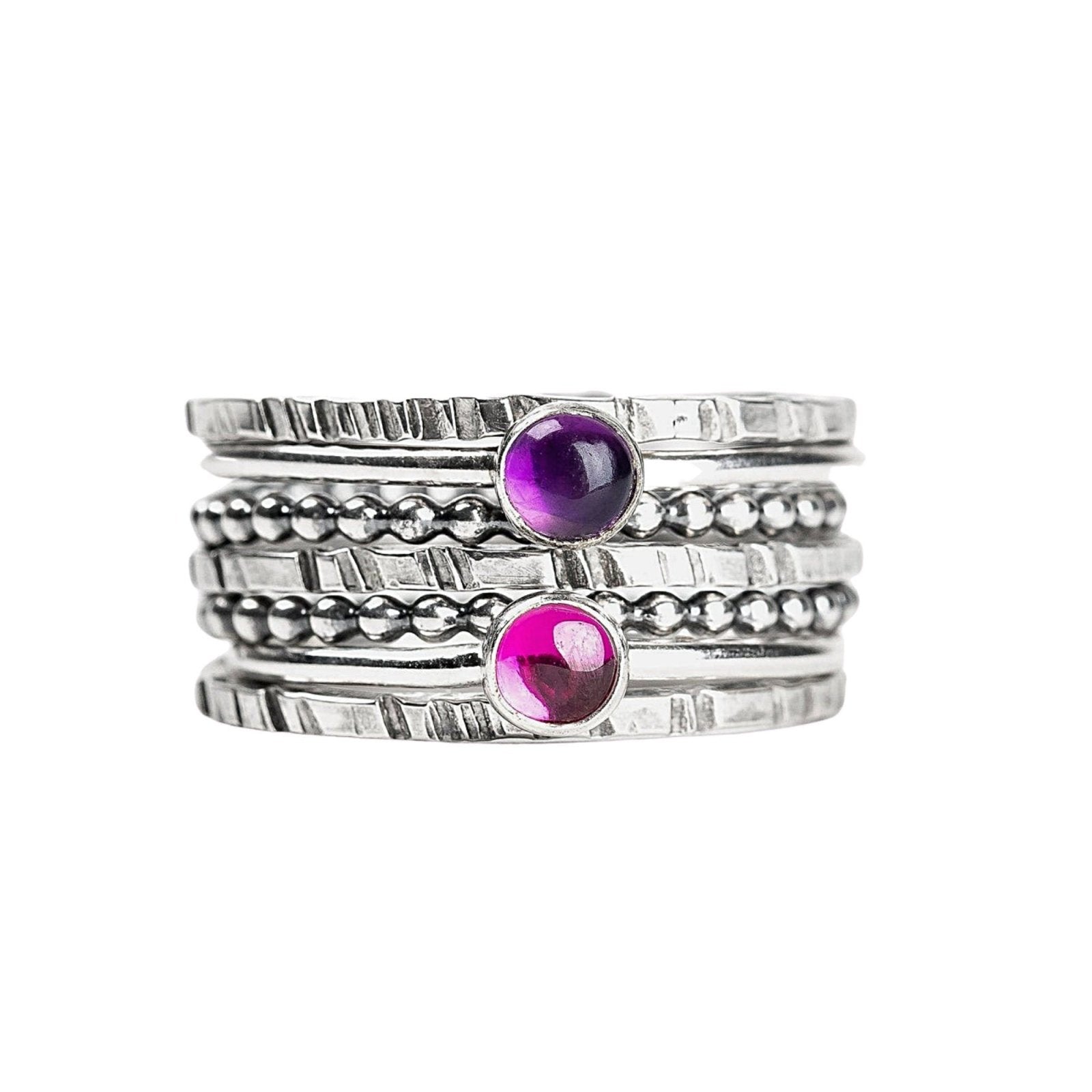 Colorful Stacking Gemstone Rings Set Of 7 - Melanie Golden Jewelry - rings, stacking rings