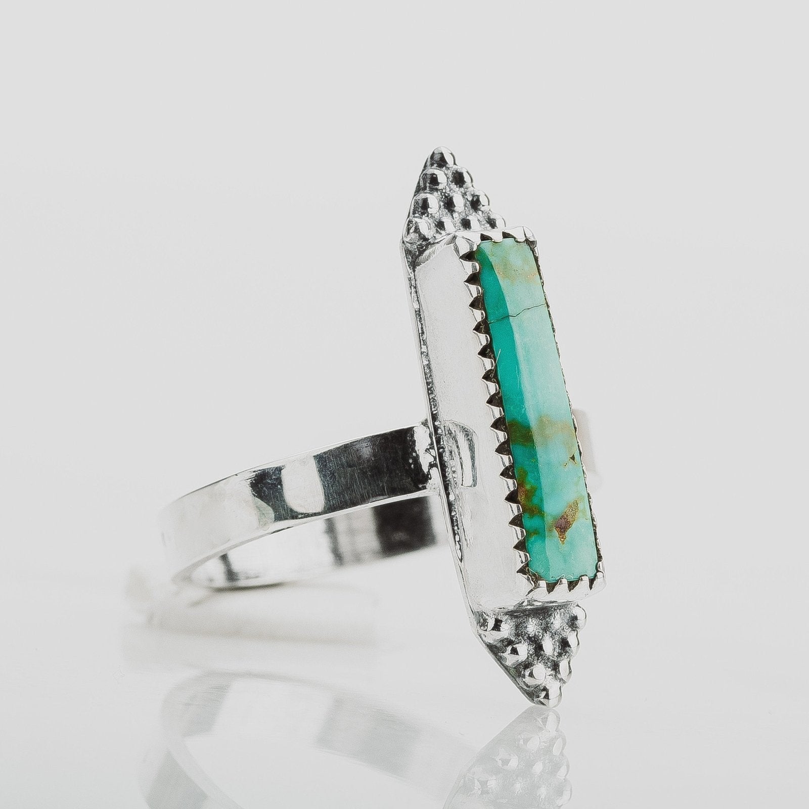 Size 6.75 Rectangle Royston Turquoise Gemstone Ring - Melanie Golden Jewelry - gemstone rings, rings