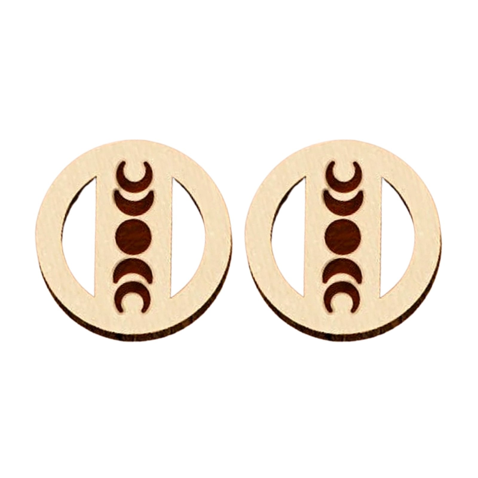 Wood Moon Phase Earrings - Melanie Golden Jewelry - earrings, stud, stud earrings