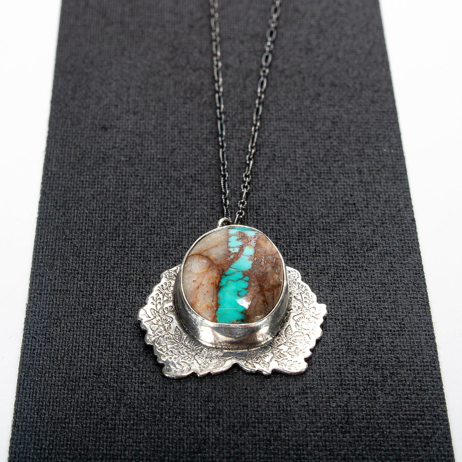 Floral Blue Royston Ribbon Turquoise Necklace
