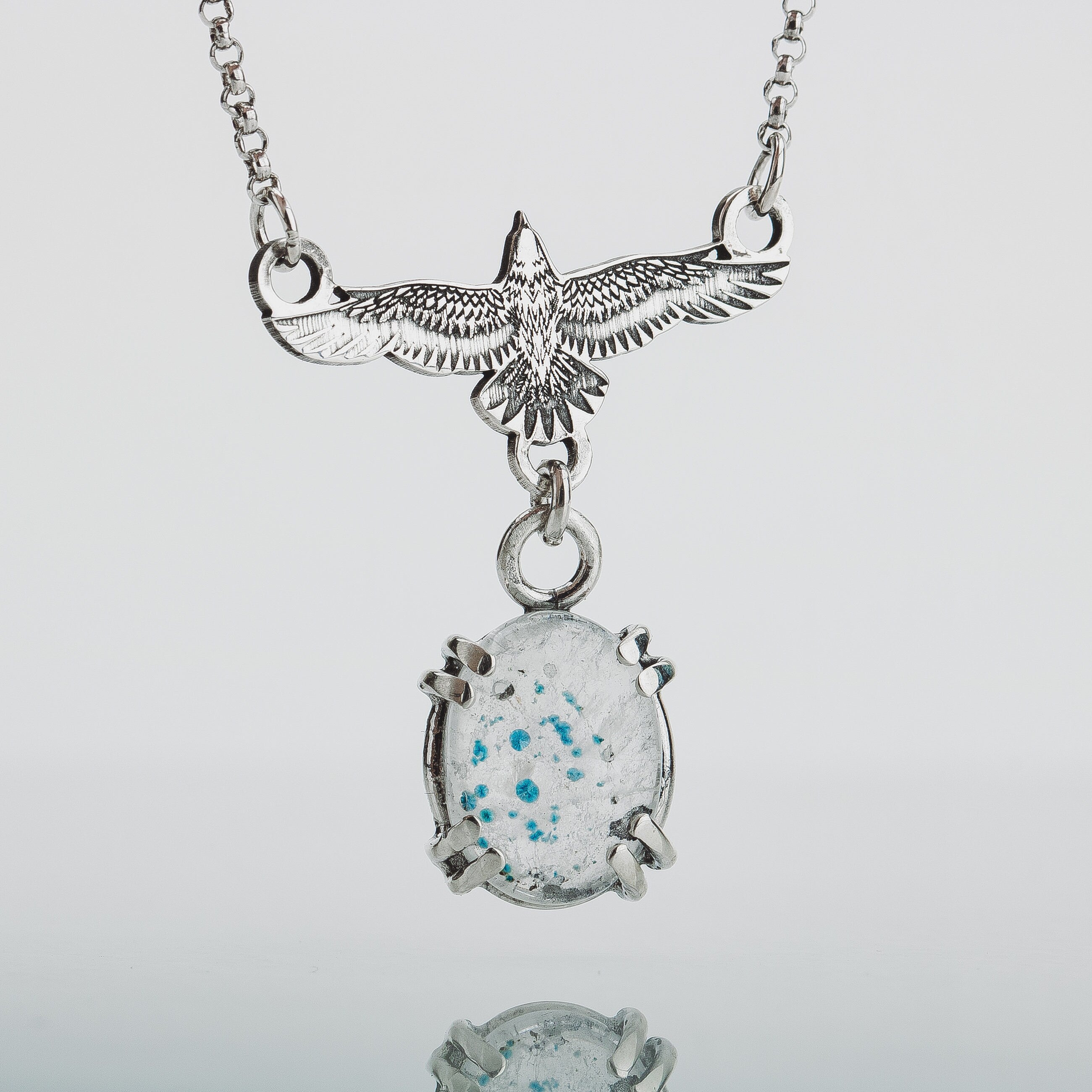 Raven Necklace with Medusa Quartz Gemstone - Melanie Golden Jewelry - fauna, gemstone necklaces, necklaces, raven, symbolic