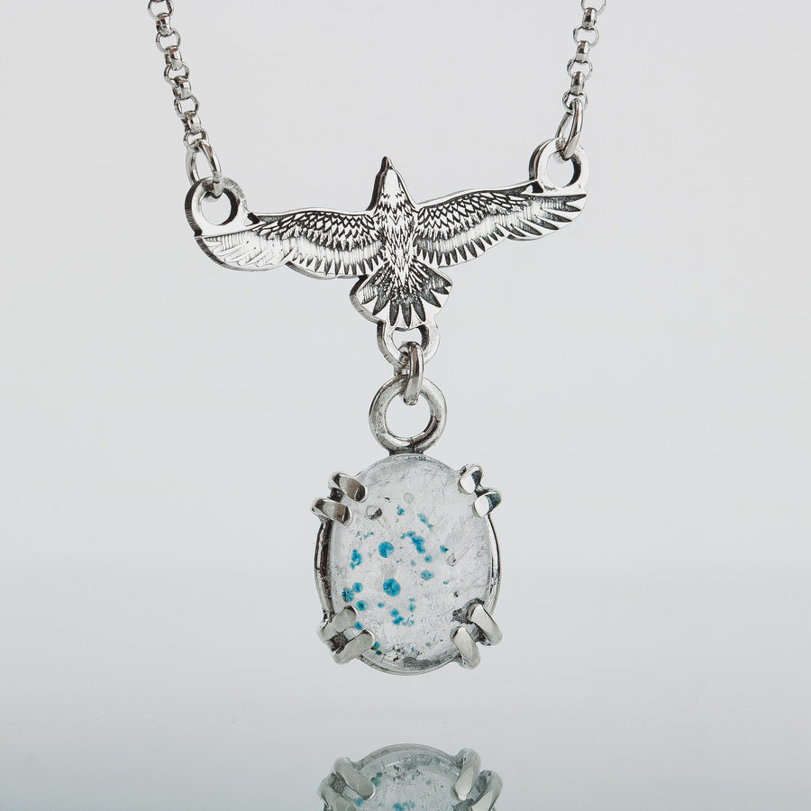 Raven Necklace with Medusa Quartz Gemstone - Melanie Golden Jewelry - fauna, gemstone necklaces, necklaces, raven, symbolic