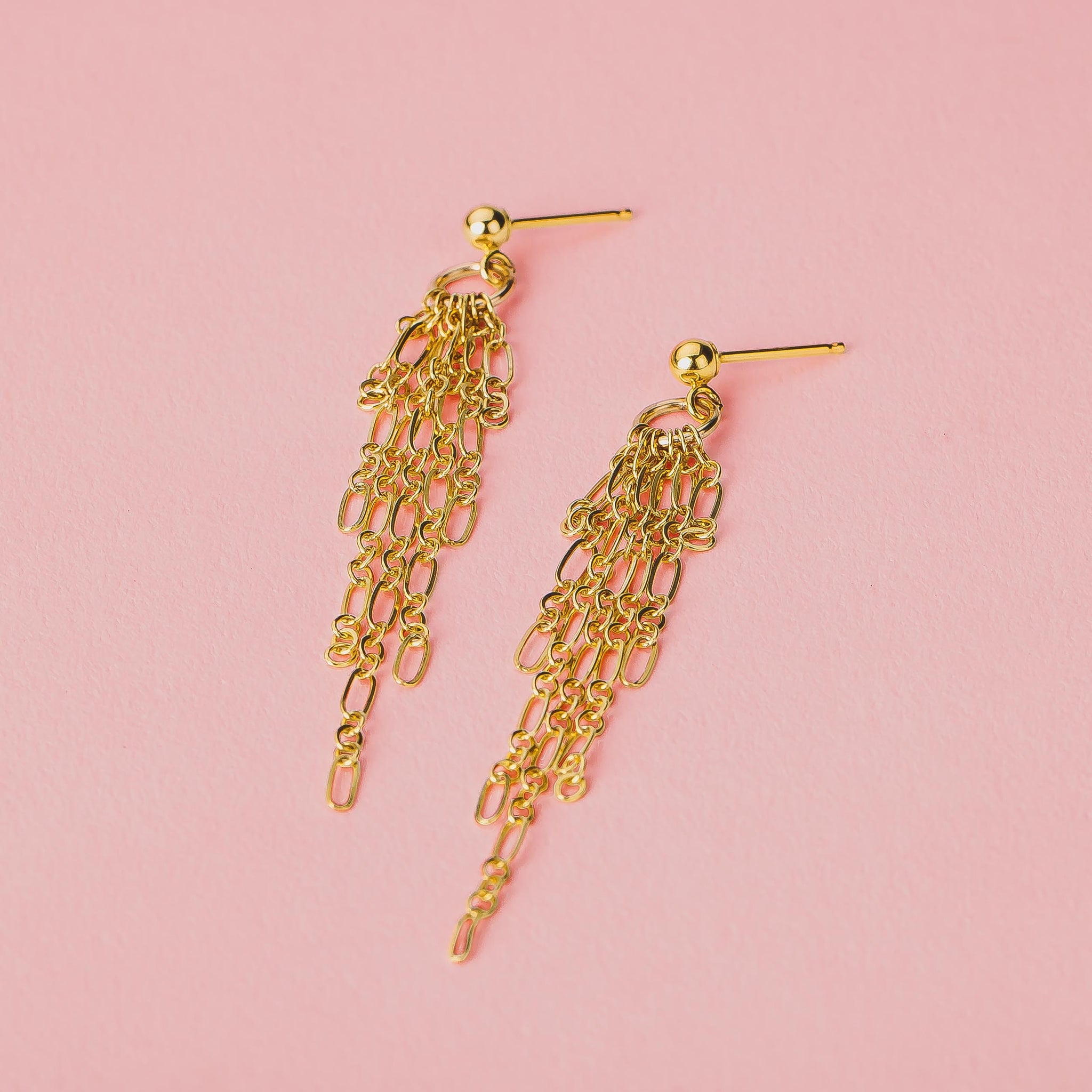 Sadie Chain Tassel Earrings | Gold or Silver | Dainty & Delicate Minimalist Fringe Stud Earrings | Long Thin Gold Chain Post Earrings