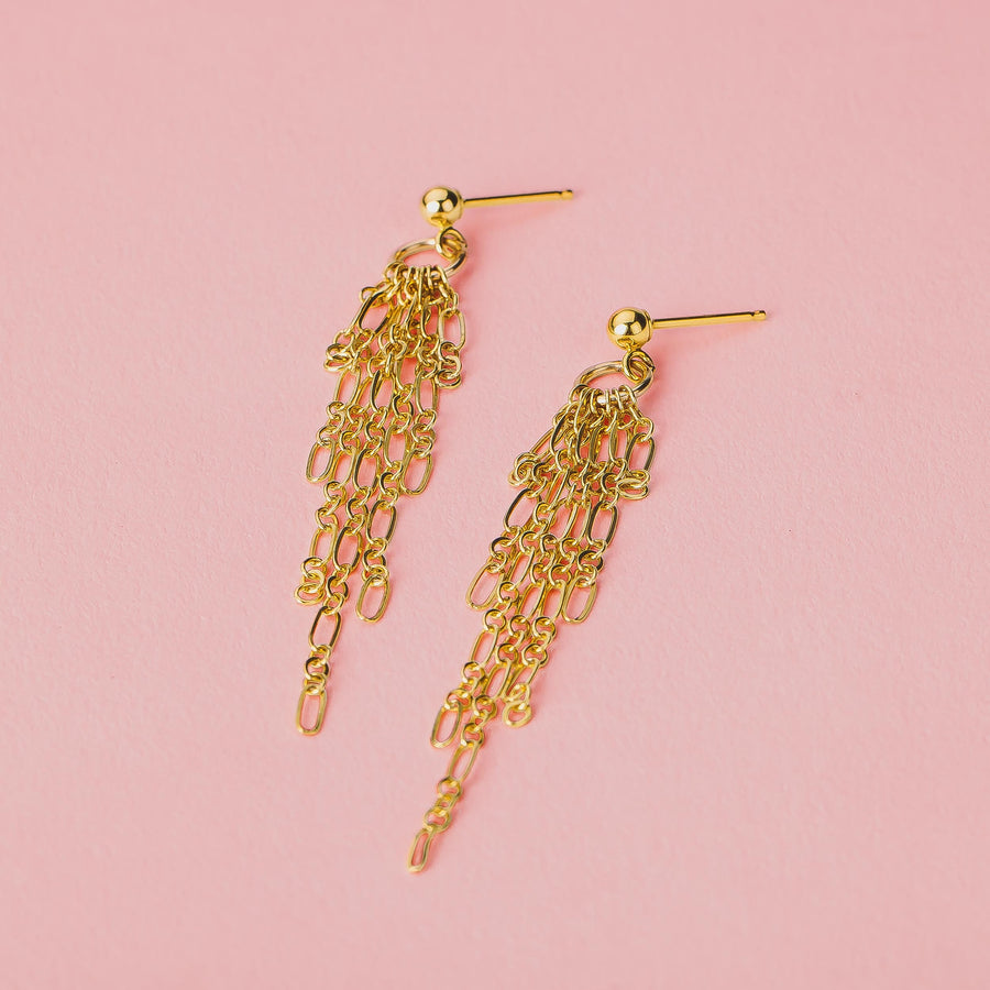 Sadie Chain Tassel Earrings - Melanie Golden Jewelry - _badge_new, dangle earrings, earrings, new, stud, stud earrings