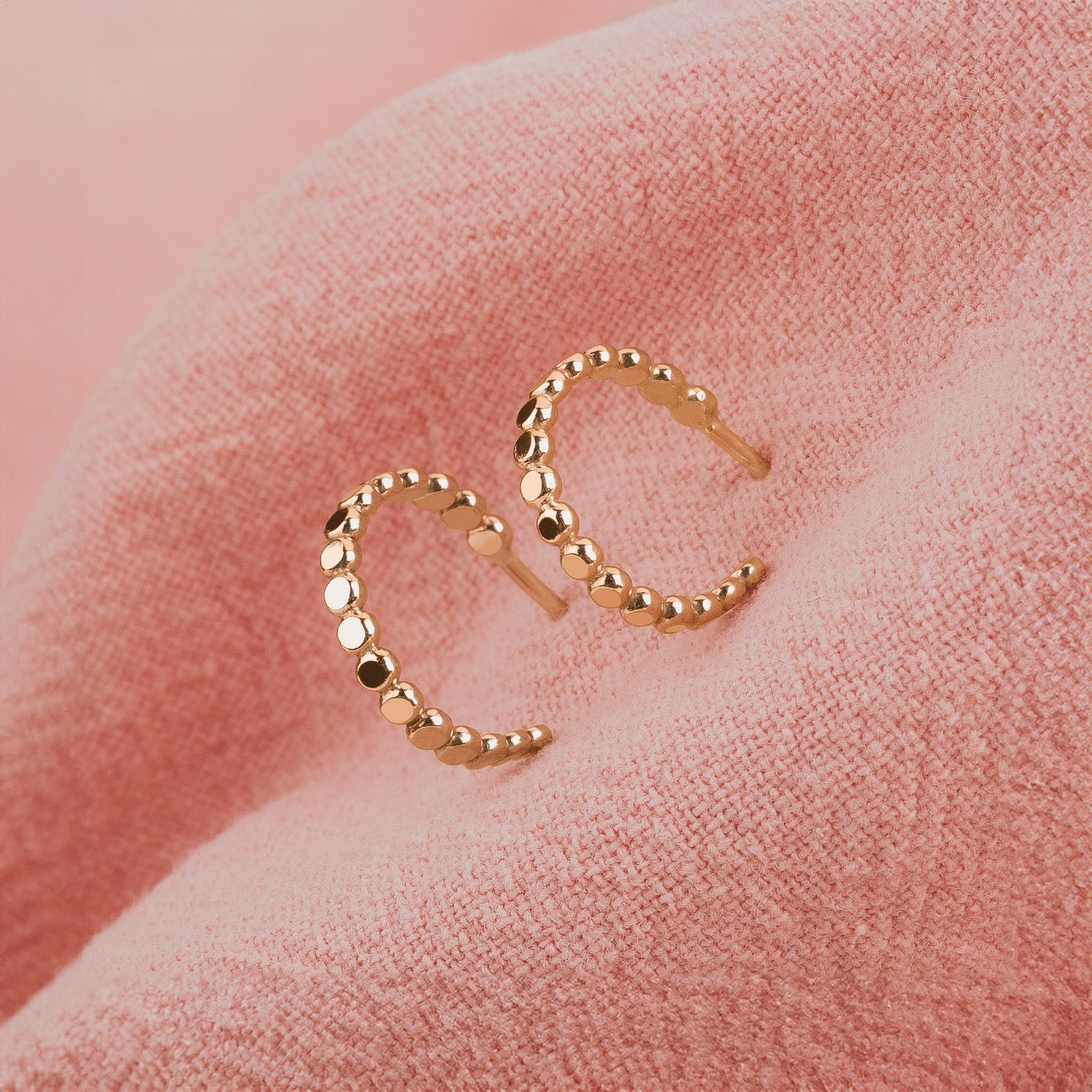 Small Glimmer Hoop Earrings | Gold, Rose Gold, Silver | Mini Dotted Dot Beaded Bead Huggie Hoops | Hammered Minimalist Everyday Studs