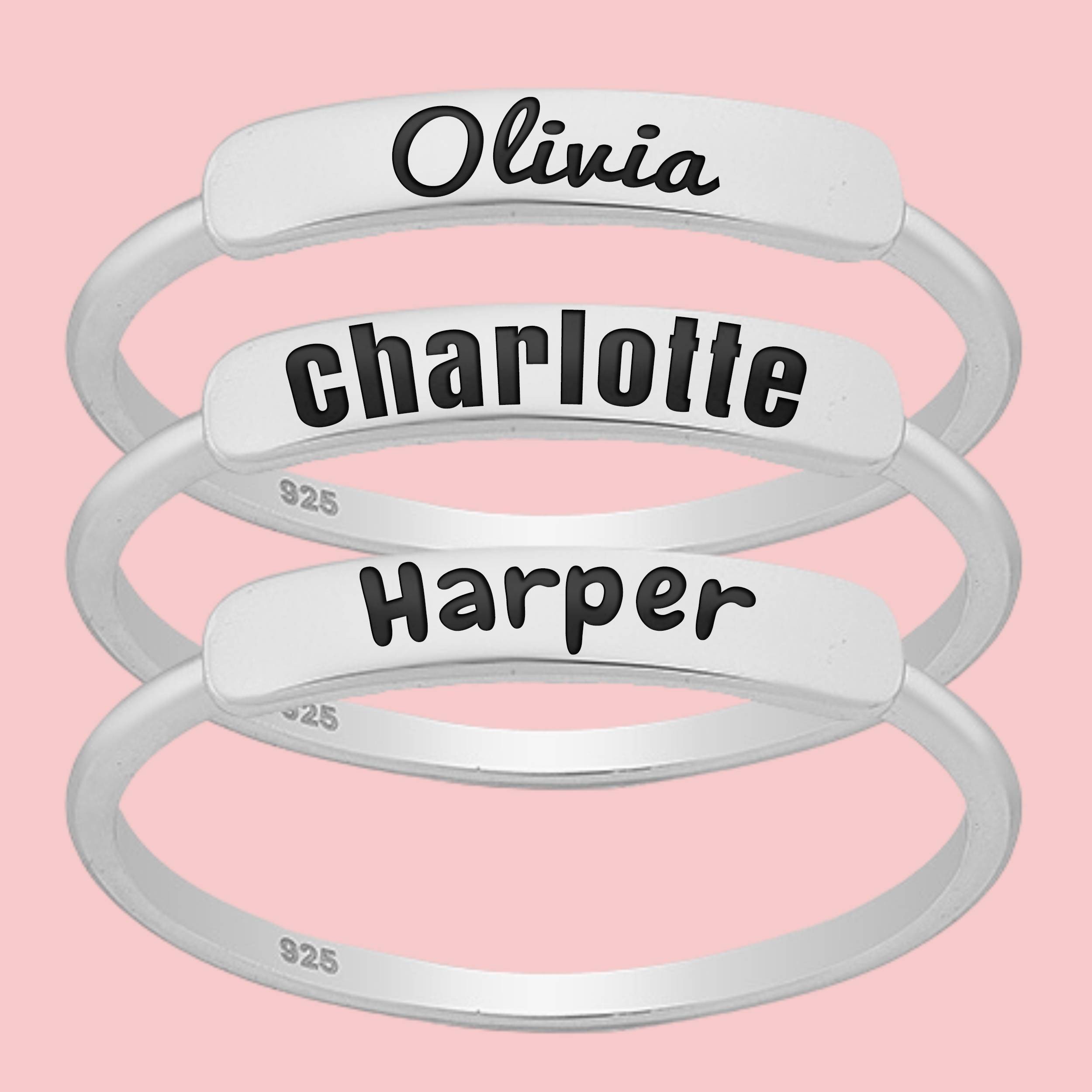 Personalized Name Bar Ring | Sterling Silver Custom Name Ring Band | Comfort Fit USA Sizes 5-9
