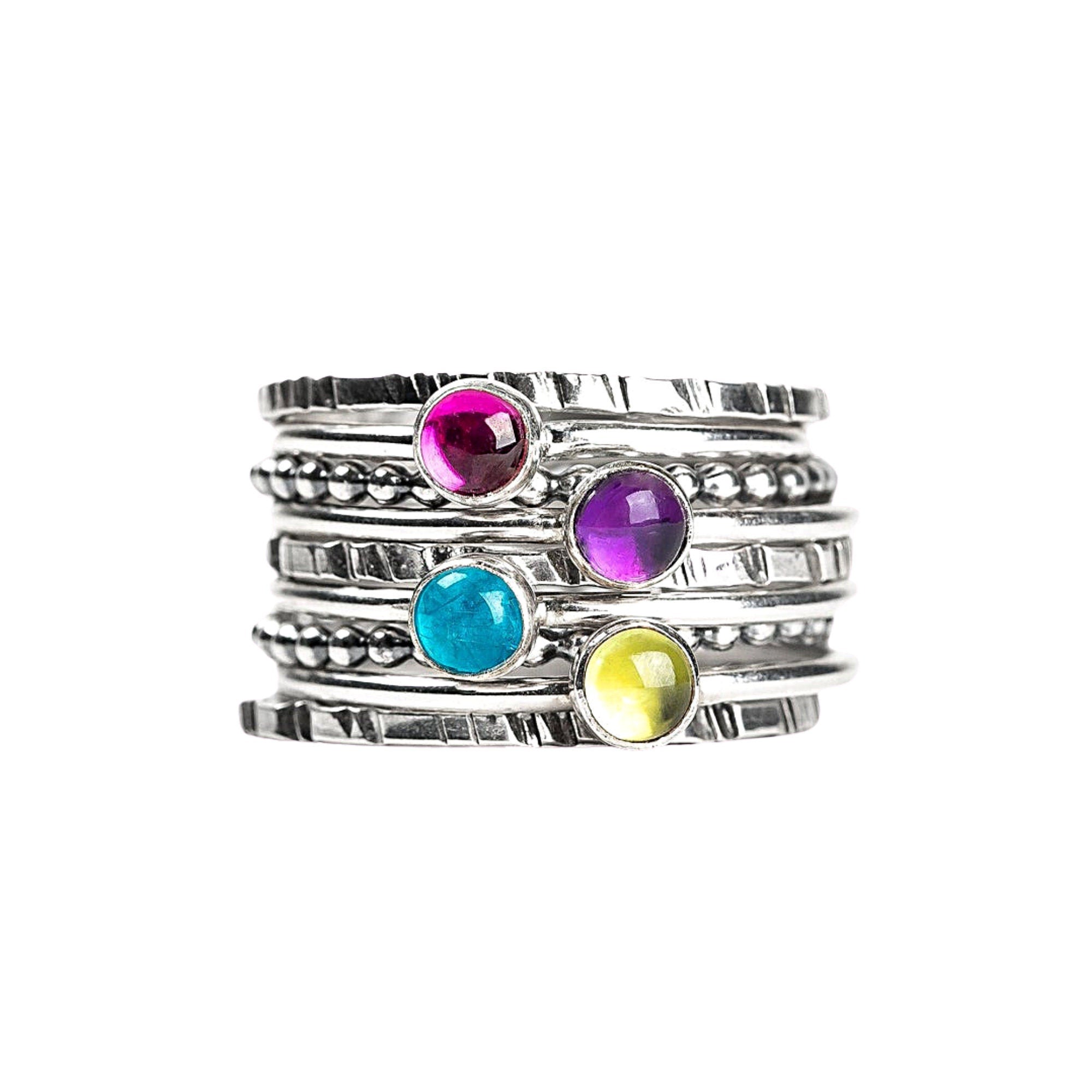 Colorful Stacking Gemstone Rings Set Of 9