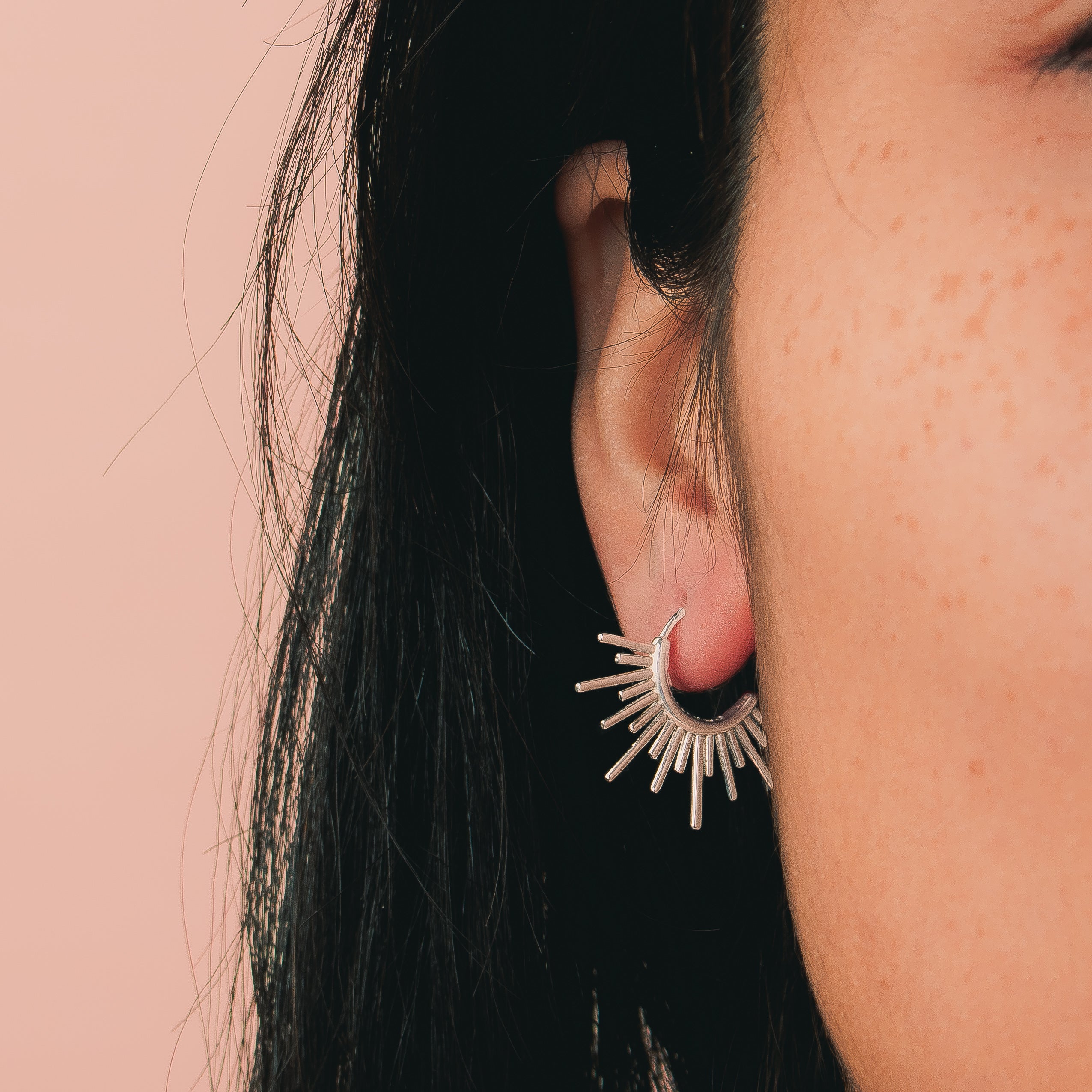 Sun Burst Endless Hoop Threader Earrings in 925 Sterling Silver, 14K Gold, or 14K Rose Gold - Melanie Golden Jewelry Designer Series