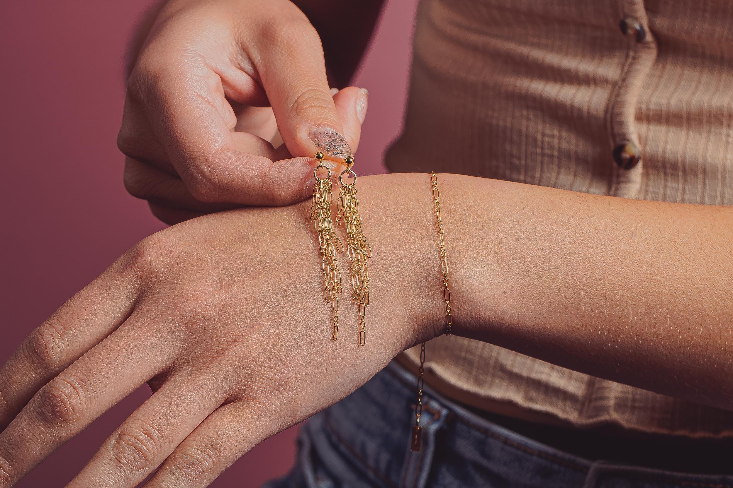 Sadie Chain Tassel Earrings - Melanie Golden Jewelry - _badge_new, dangle earrings, earrings, new, stud, stud earrings