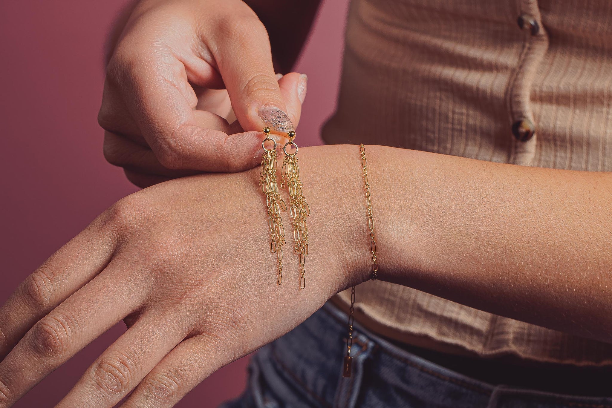 Sadie Chain Tassel Earrings | Gold or Silver | Dainty & Delicate Minimalist Fringe Stud Earrings | Long Thin Gold Chain Post Earrings