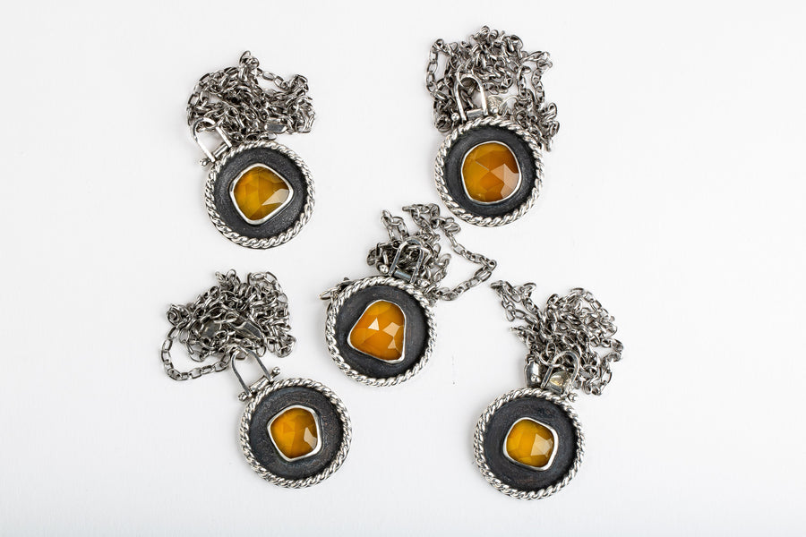 Sunny Yellow Chalcedony Medallion Necklaces - Melanie Golden Jewelry - 7-27-20 Cathedral Collection Release, cathedral, gemstone neckklace, gemstone necklace, necklace, necklaces
