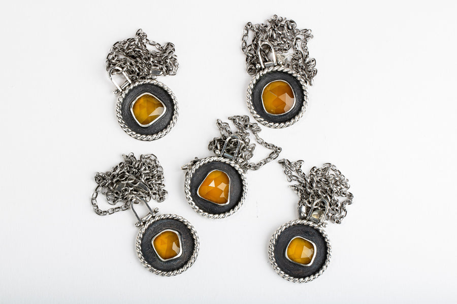 Sunny Yellow Chalcedony Medallion Necklaces