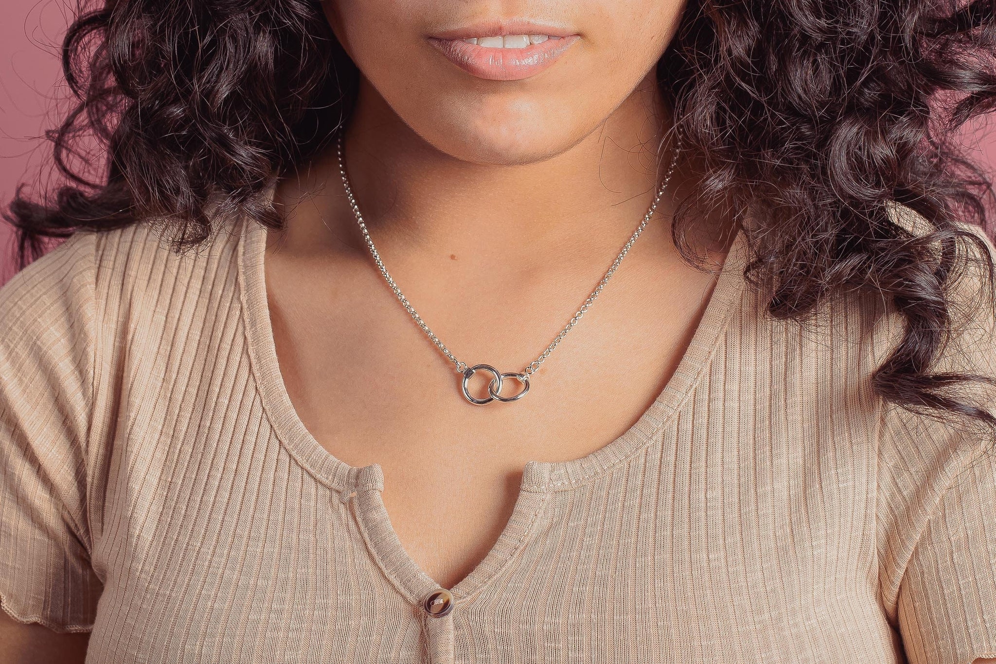 Forever Connected Necklace | Chunky Sterling Silver Geometric interconnected linked Round Open Circle Halo Eternity Link Chain Necklace