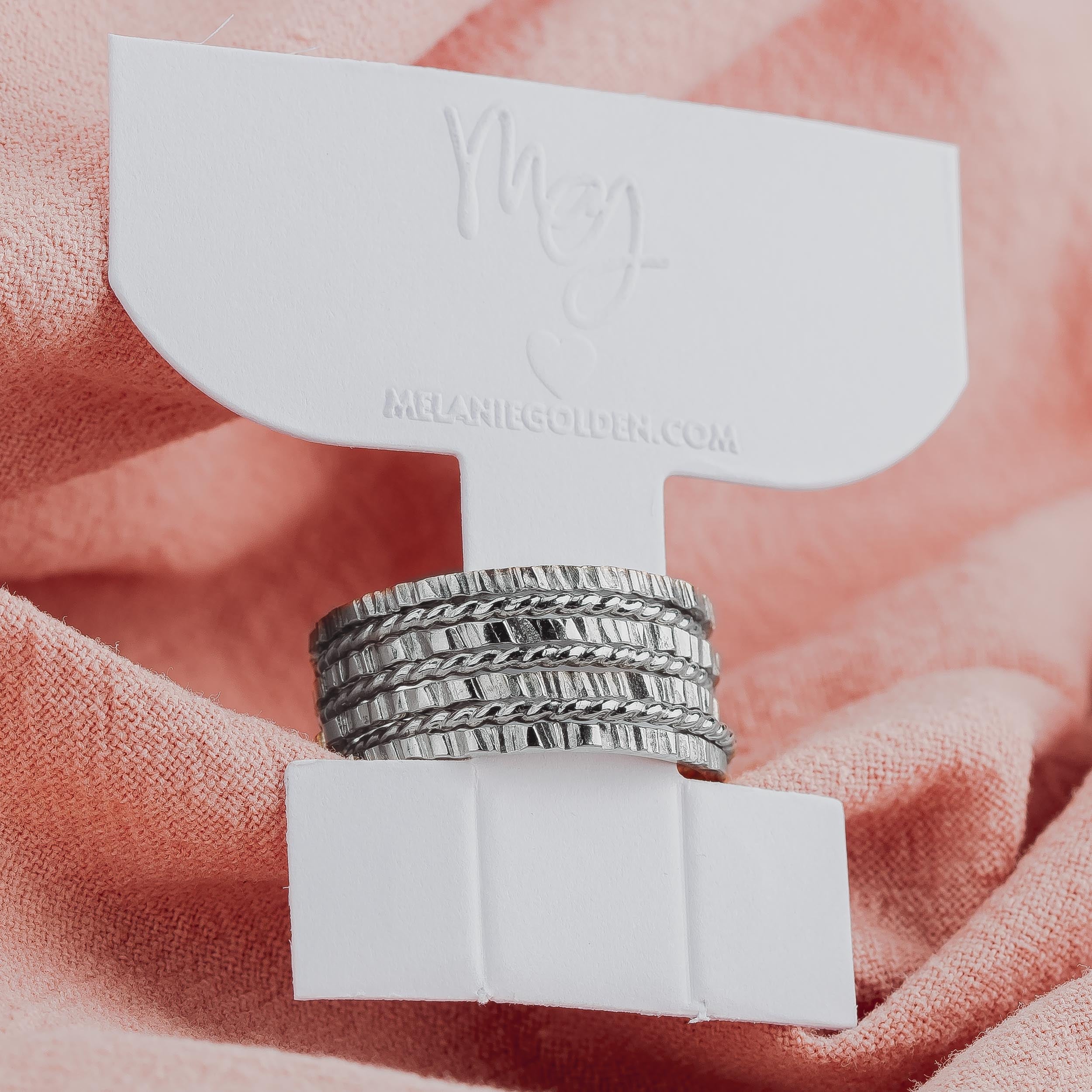 The Margo Stack | Set of 7 Rugged and Twist Stacking Rings | Gold, Rose Or Silver Mixed Hammered Stacking Stackable Stack Rings