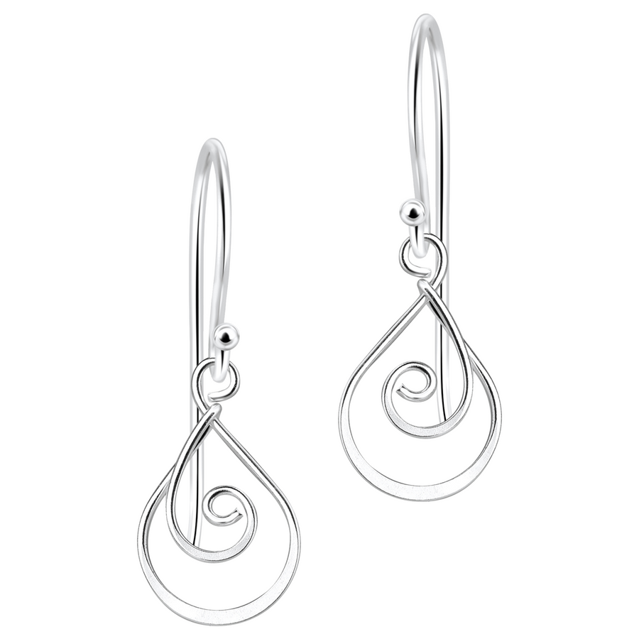Spiral Earrings | Sterling Silver Hammered Wire Swirly Dangle Earrings