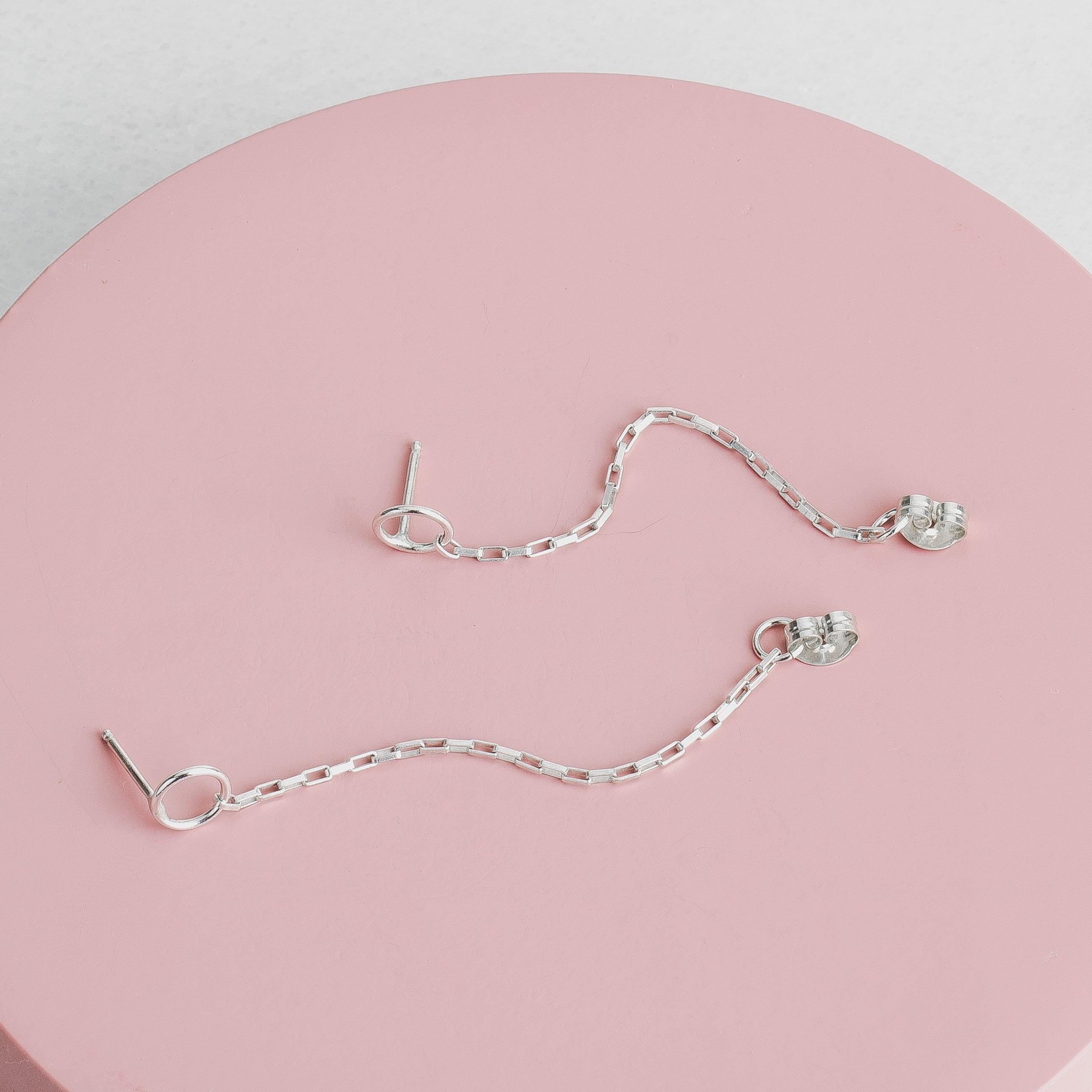 Chain Loop Earrings | Sterling Silver Circle Chain Cuff Post Stud Earrings | Minimalist Edgy Suspension Huggie Hoop Earrings