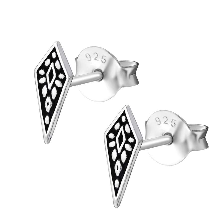 Beaded Diamond Stud Earrings | Tiny Sterling Silver Dotted Geometric Shape Post Earrings | Minimalist Boho Bohemian Jewelry For Women
