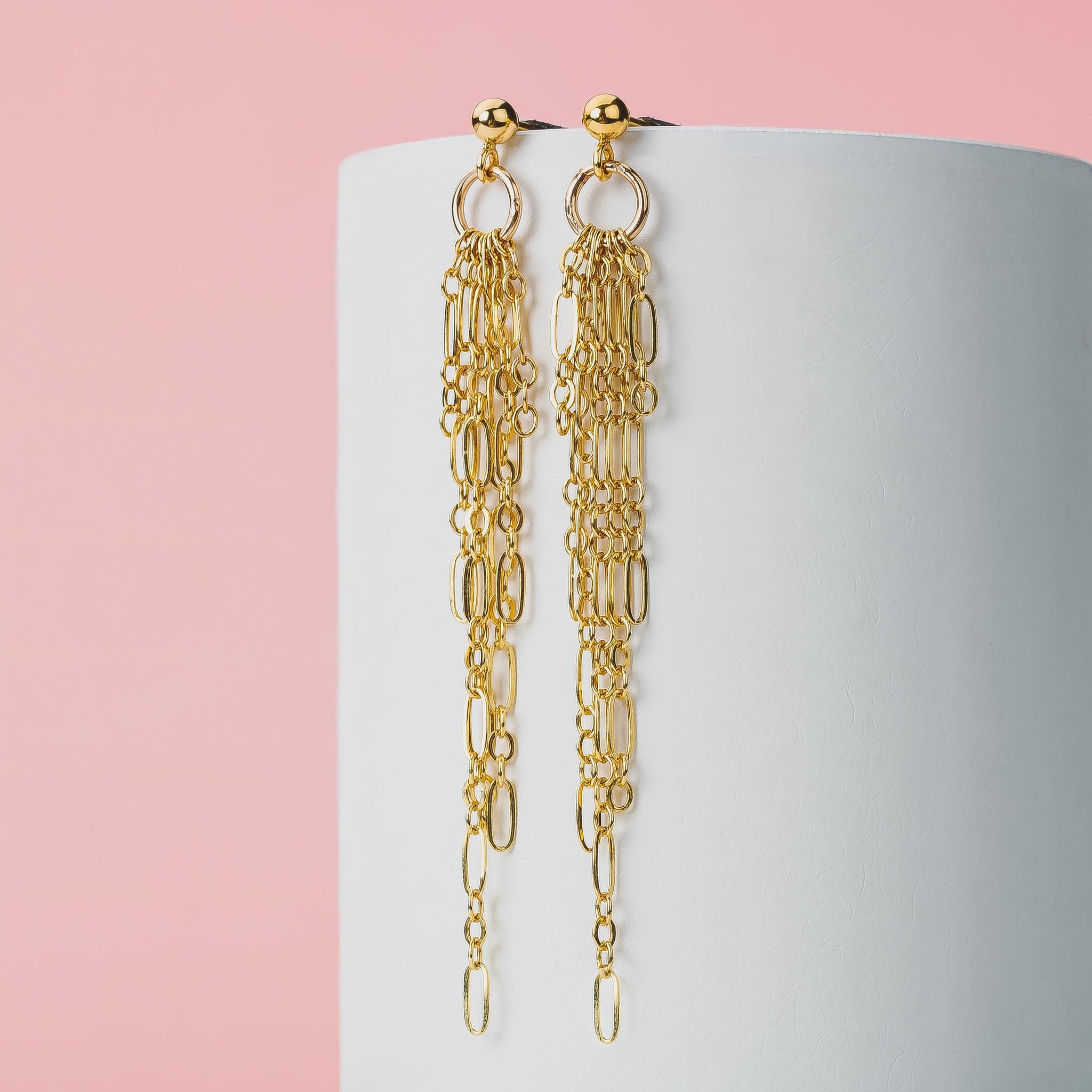 Sadie Chain Tassel Earrings | Gold or Silver | Dainty & Delicate Minimalist Fringe Stud Earrings | Long Thin Gold Chain Post Earrings