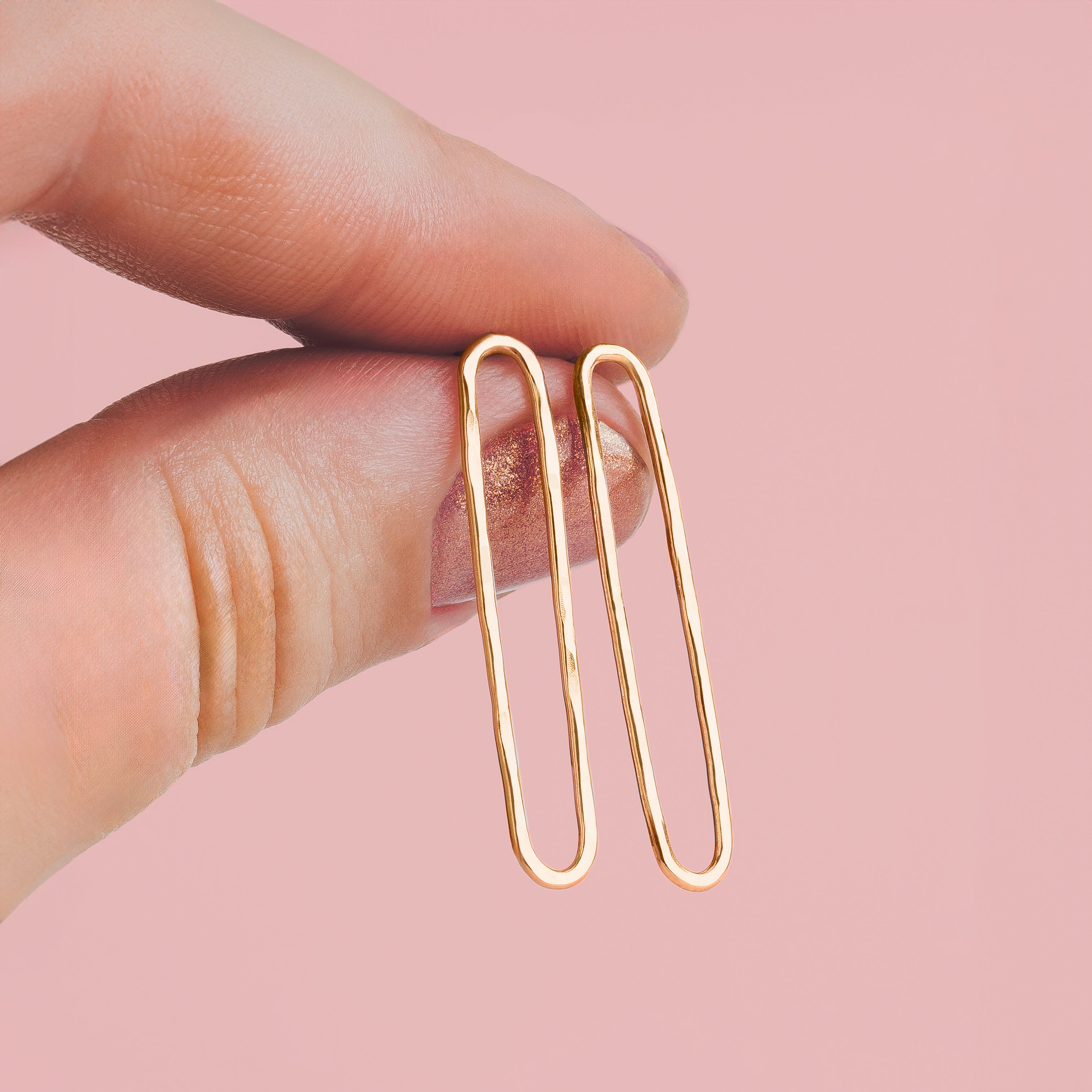 Hammered Oval Paperclip Chain Link Stud Earrings | Gold, Rose Gold, or Silver | Long Oval Loop Hoop Post Earrings | Minimalist Everyday