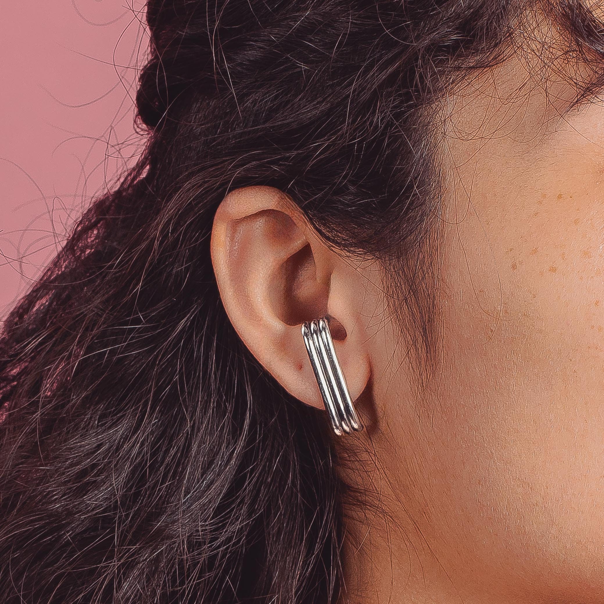 Rowe Suspender Earrings | Sterling Silver Line Bar Cuff Stud Earrings | Geometric Suspension Earrings, Wrap Earrings | Minimalist Everyday