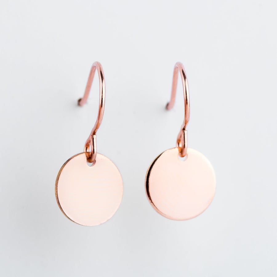Round Circle Disc Dangle Drop Earrings In Sterling Silver, Gold, Or Rose Gold (14K Rose Gold Fill)