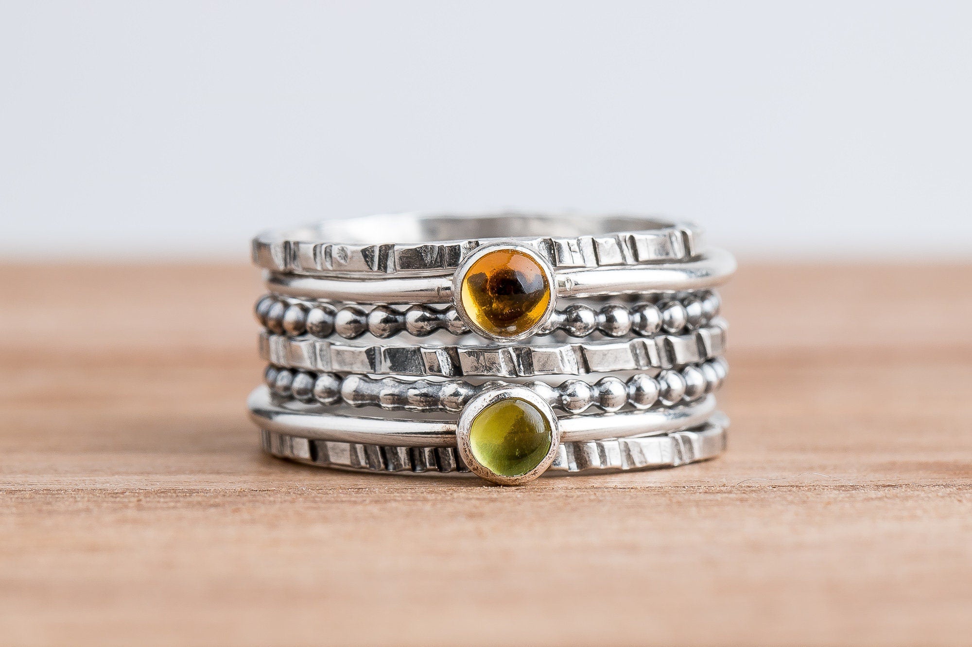 Colorful Stacking Gemstone Rings Set Of 7