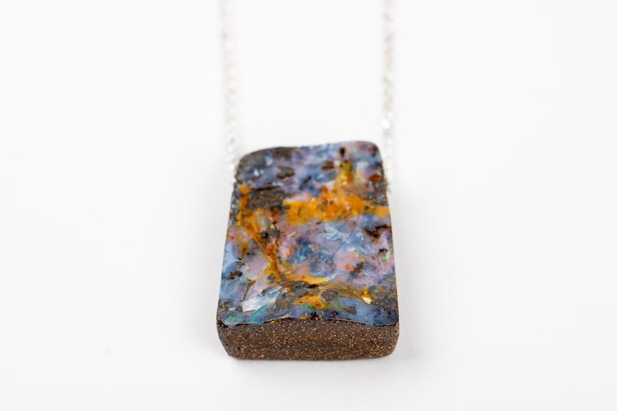 Blue and Orange Boulder Opal Necklace