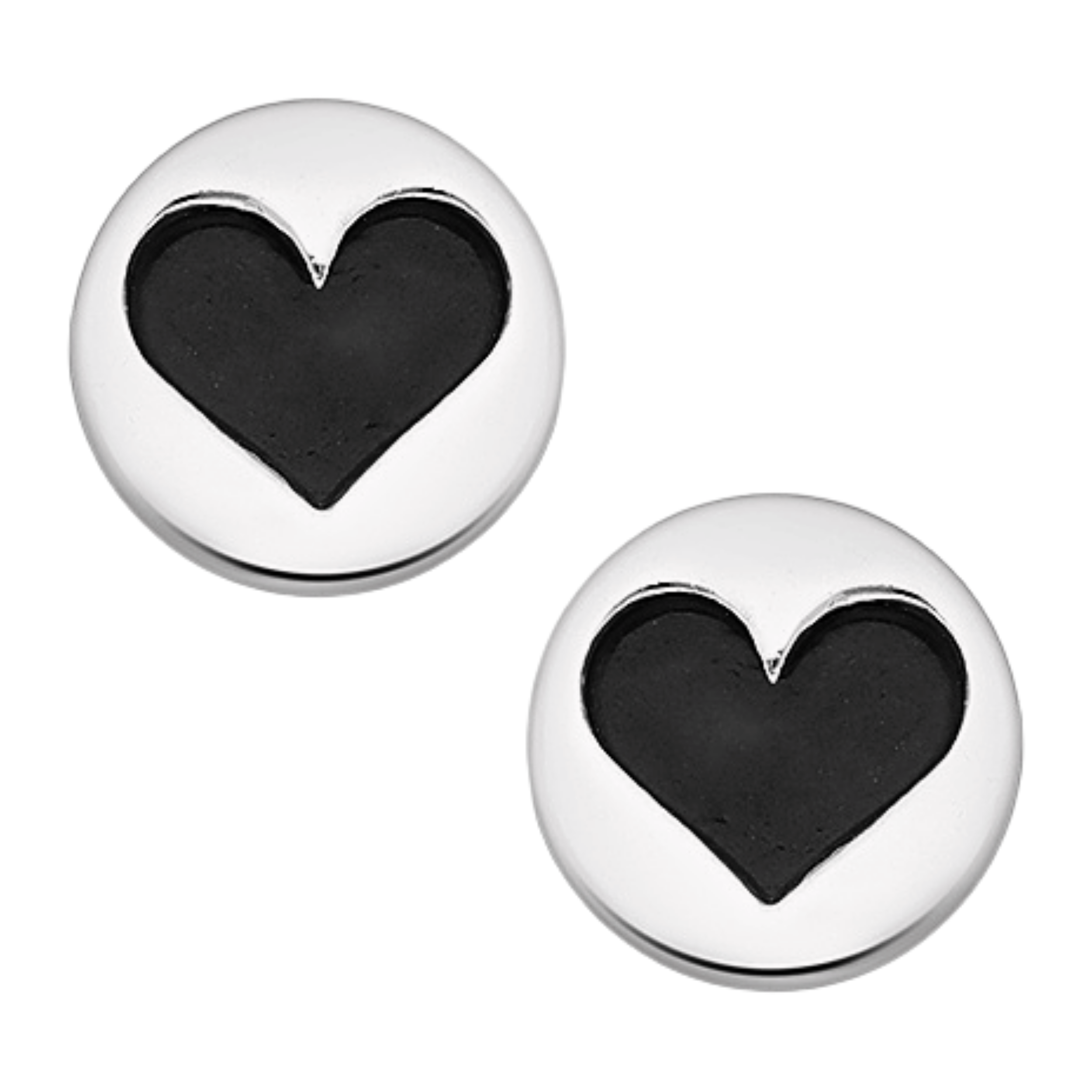 Heart Stud Earrings | Big Black & Silver Big Sterling Silver Heart Circle Disc Post Earrings For Women And Girls | Valentines Day Jewelry