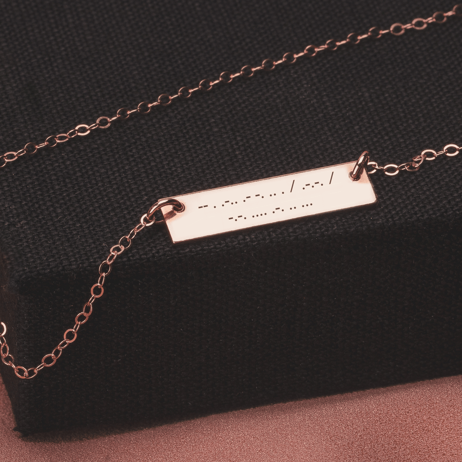 Personalized Morse Code Bar Necklace | Custom Engraved Skinny Nameplate Bar Necklace in Silver, Gold, or Rose Gold | Customized Gift for Her