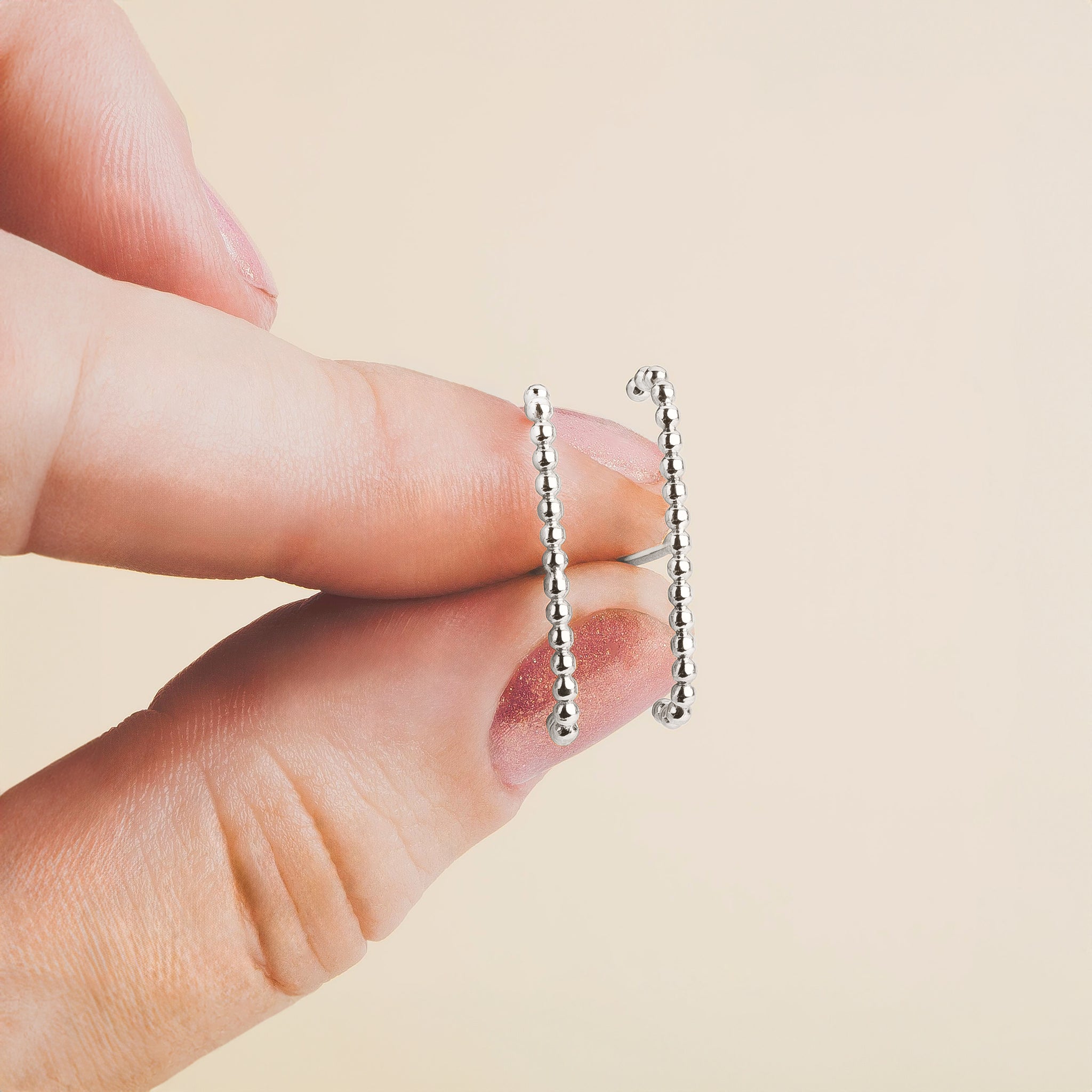 Dot Suspender Earrings | Gold, Rose Gold, Silver | Beaded Bead Dotted Suspension Post Stud Earrings | Minimalist Everyday Huggie Cuff Studs