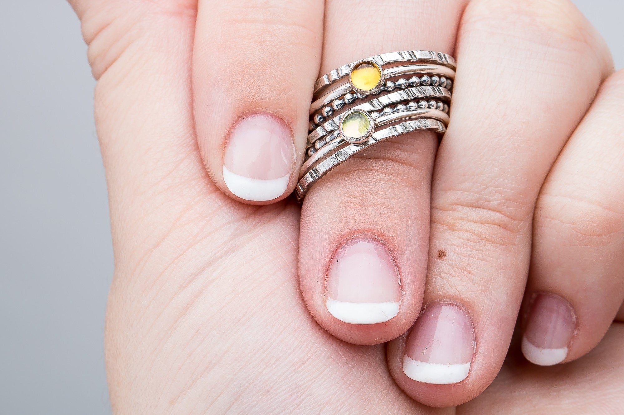 Colorful Stacking Gemstone Rings Set Of 7