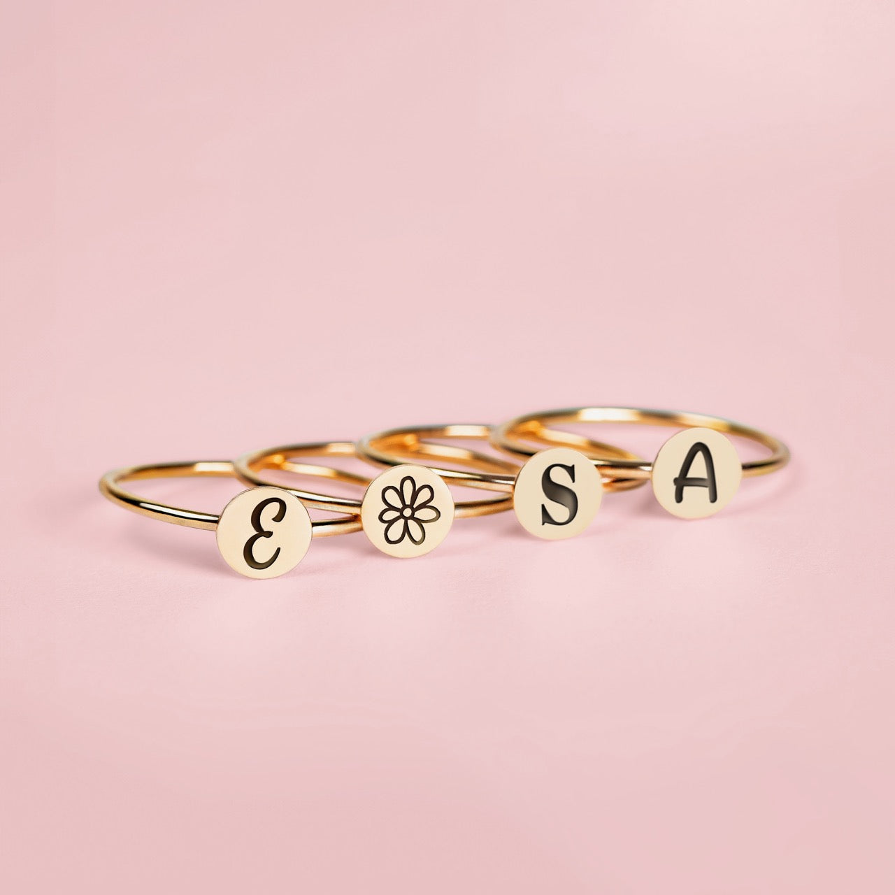 Initial Ring | Personalized Custom Letter Ring Band in Silver, Gold, or Rose Gold | Family Signet Monogram Stackable Stack Rings Gift Her