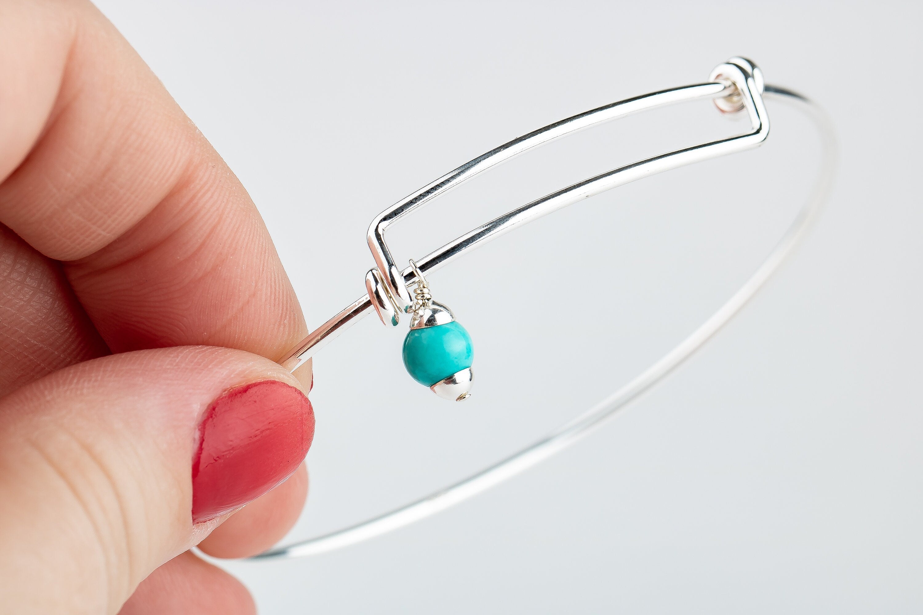 Turquoise Bangle Bracelet |Adjustable Sterling Silver And Aqua Blue Mexican Turquoise Bangle |Bohemian Boho Style Jewelry For Her