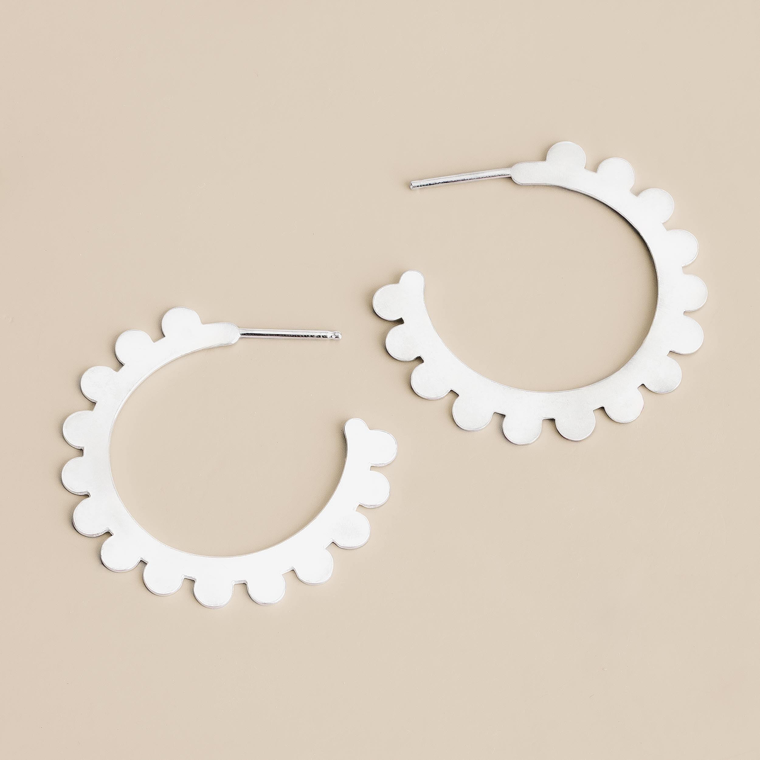 Large Poppy Hoop Earrings | Sterling Silver Large Big Geometric Dot Dotted Circle Stud Earrings | Perfect Gift for Her | Floral Dainty Hoops