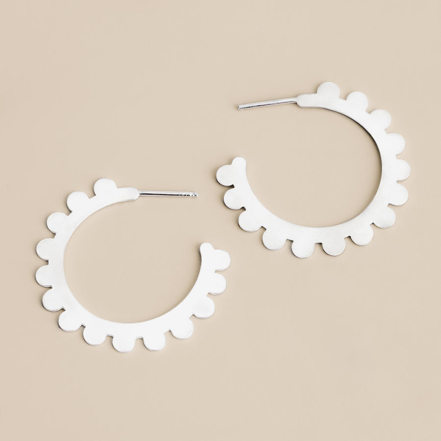 Large Poppy Hoop Earrings | Sterling Silver Large Big Geometric Dot Dotted Circle Stud Earrings | Perfect Gift for Her | Floral Dainty Hoops
