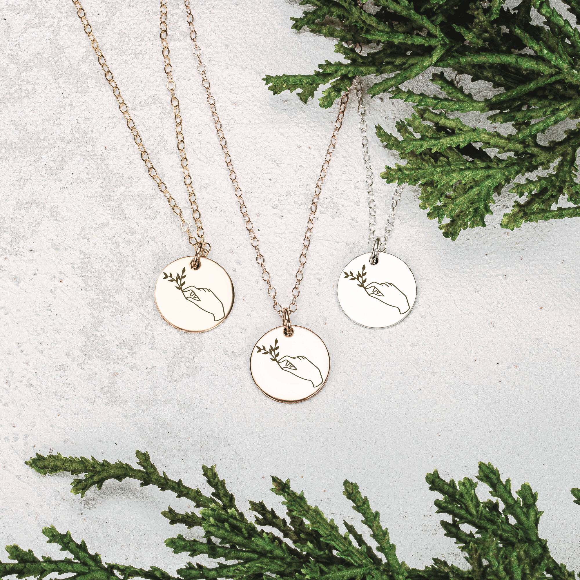 Lady of the Forest Necklace | Engraved Disc Necklace in Silver, Gold, or Rose Gold | Boho Bohemian Gypsy Nature Plant Lover Gardener Jewelry