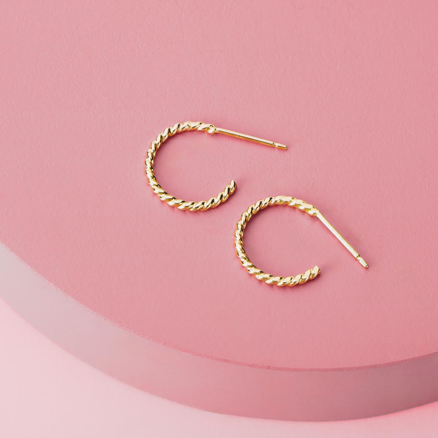 Small Twist Hoop Earrings | Gold, Rose Gold, Silver | Mini Braided Rope Huggie Hoops, Twisted Minimalist Everyday Studs, Dainty Gift for Her