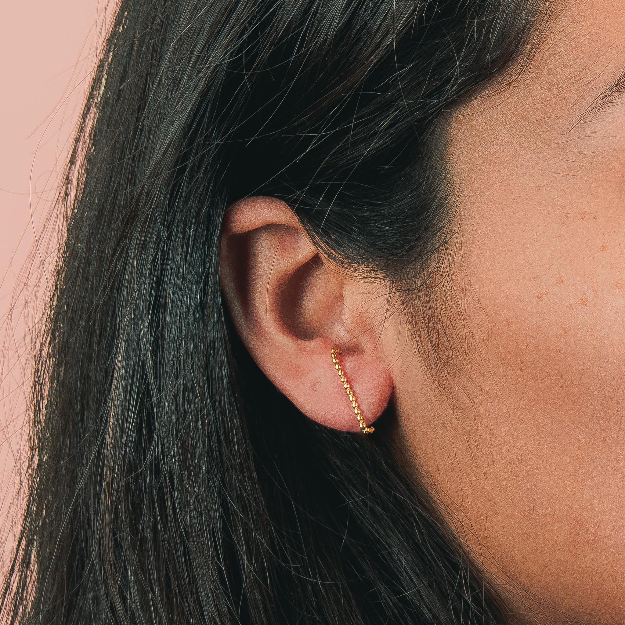 Dot Suspender Earrings | Gold, Rose Gold, Silver | Beaded Bead Dotted Suspension Post Stud Earrings | Minimalist Everyday Huggie Cuff Studs