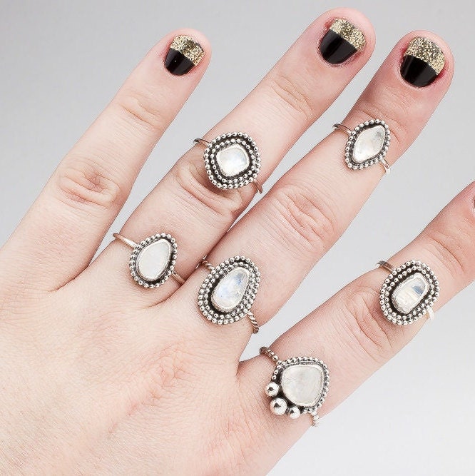 Size 3 Midi Ring | Rainbow Moonstone - Melanie Golden Jewelry - gemstone ring, midi ring, moonstone, ring