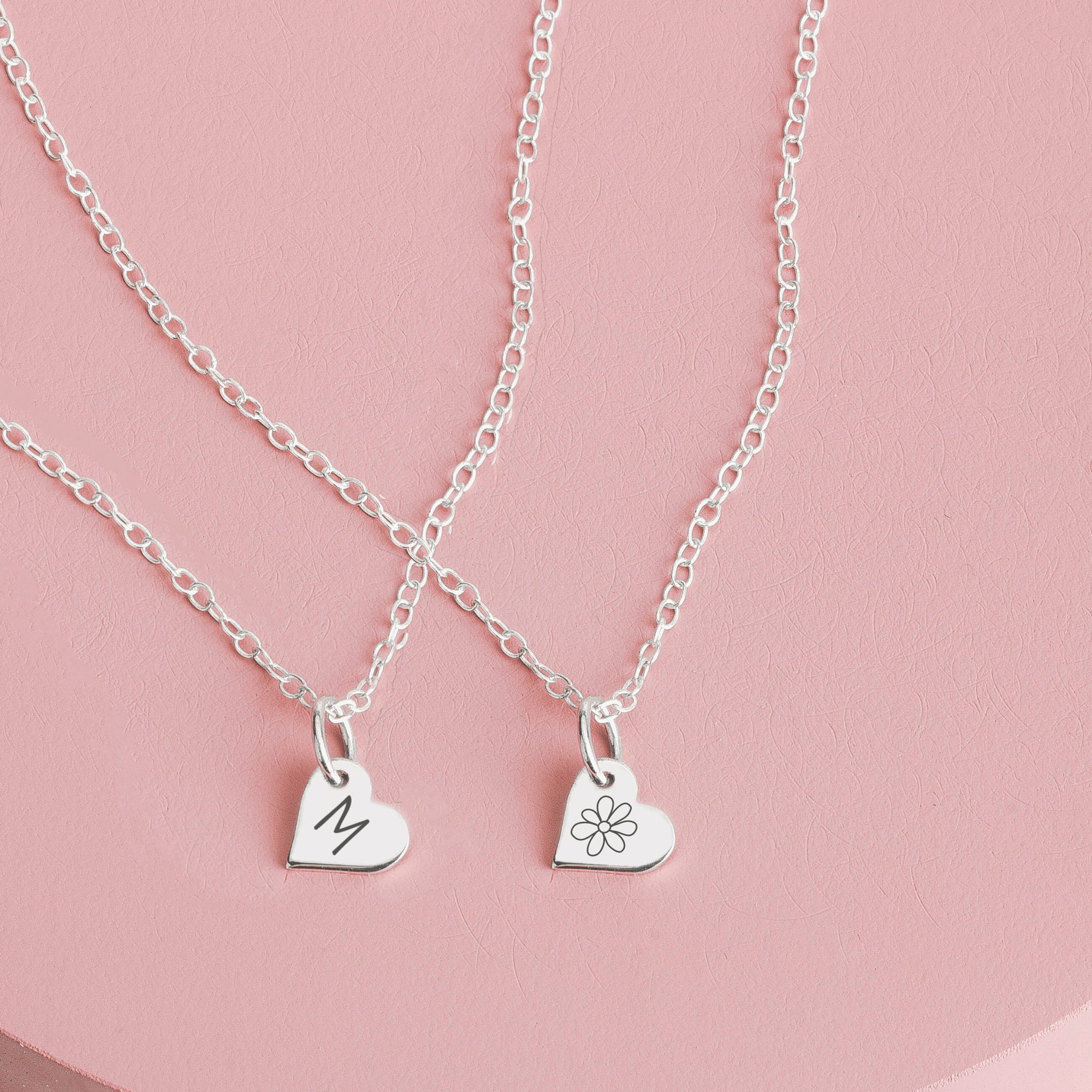 Elle Heart Necklace | Custom Personalized Sideways Heart Initial Letter Necklace | Sterling Silver Engraved Charm Necklace | Gift for Her