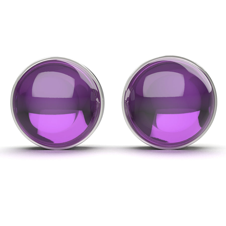 Amethyst Gemstone Stud Earrings | Sterling Silver Round Circle Purple Stone Post Earrings | February Birthstone