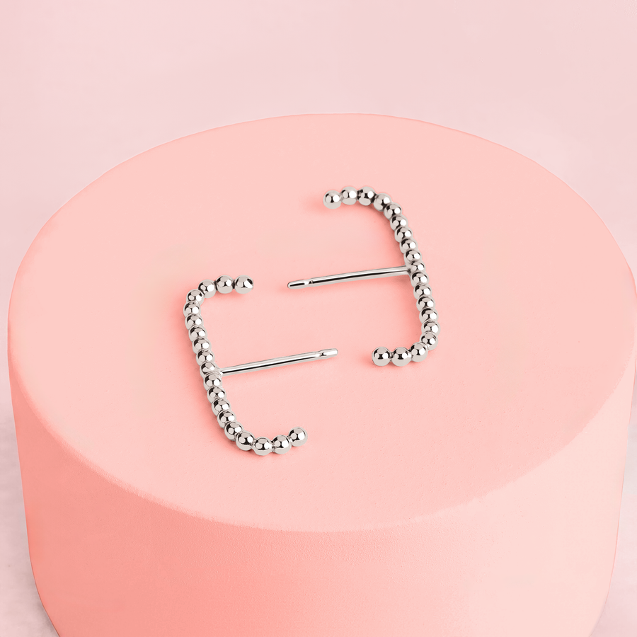 Dot Suspender Earrings | Gold, Rose Gold, Silver | Beaded Bead Dotted Suspension Post Stud Earrings | Minimalist Everyday Huggie Cuff Studs