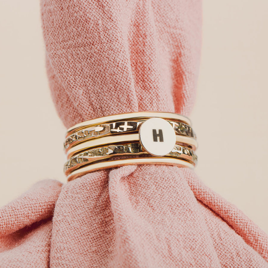 Initial Stacking Rings Set Of 5 In Gold, Silver, Or Rose Gold | Personalized Custom Letter Monogram Stackable Stack Stacking Family Ring