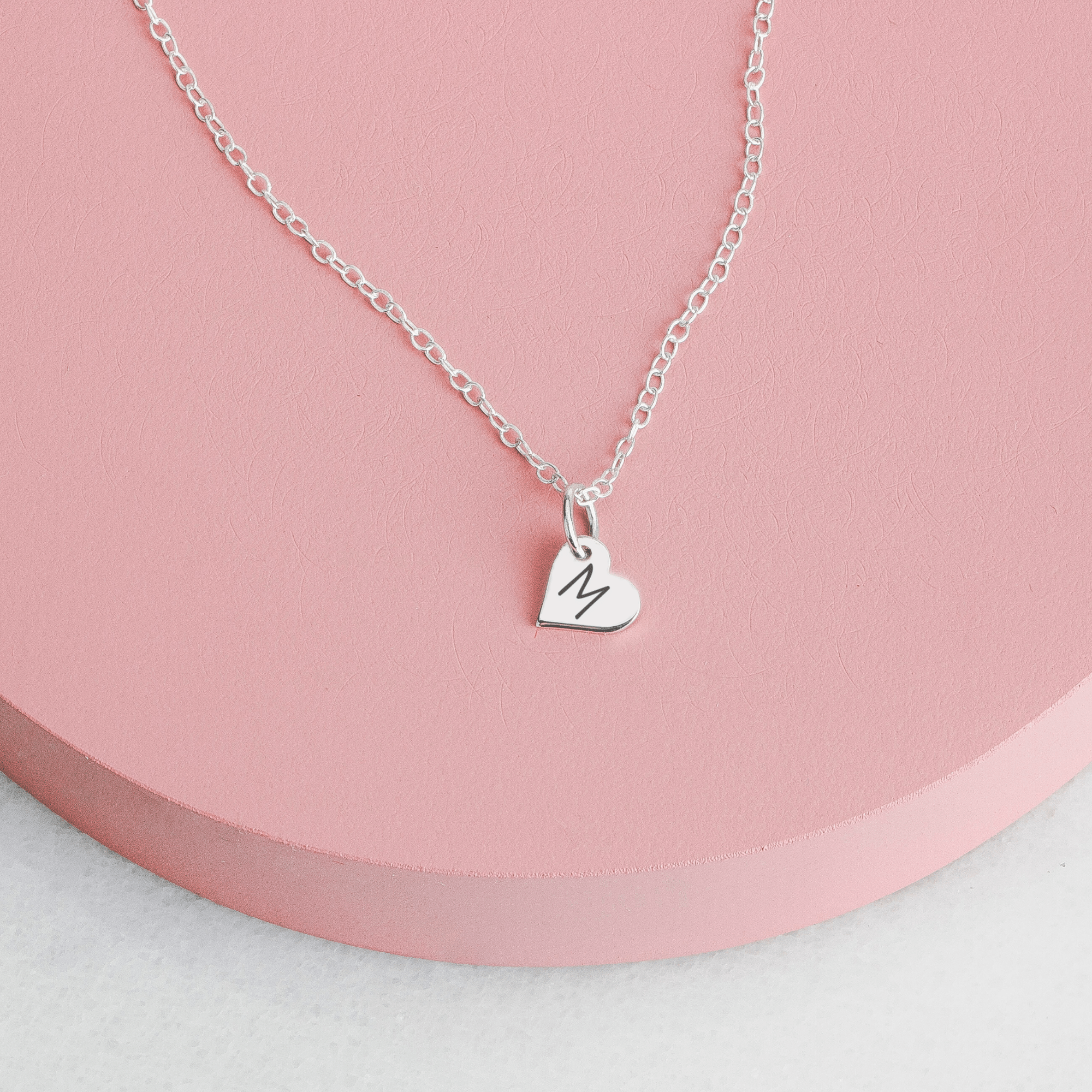 Elle Heart Necklace | Custom Personalized Sideways Heart Initial Letter Necklace | Sterling Silver Engraved Charm Necklace | Gift for Her