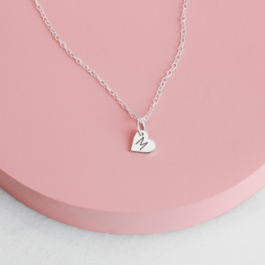 Elle Heart Necklace | Custom Personalized Sideways Heart Initial Letter Necklace | Sterling Silver Engraved Charm Necklace | Gift for Her